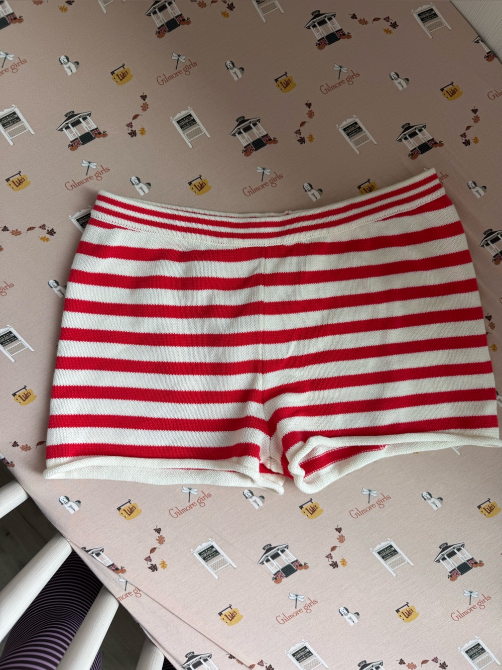 Beach Knit Mini Shorts Heart + White Stripe